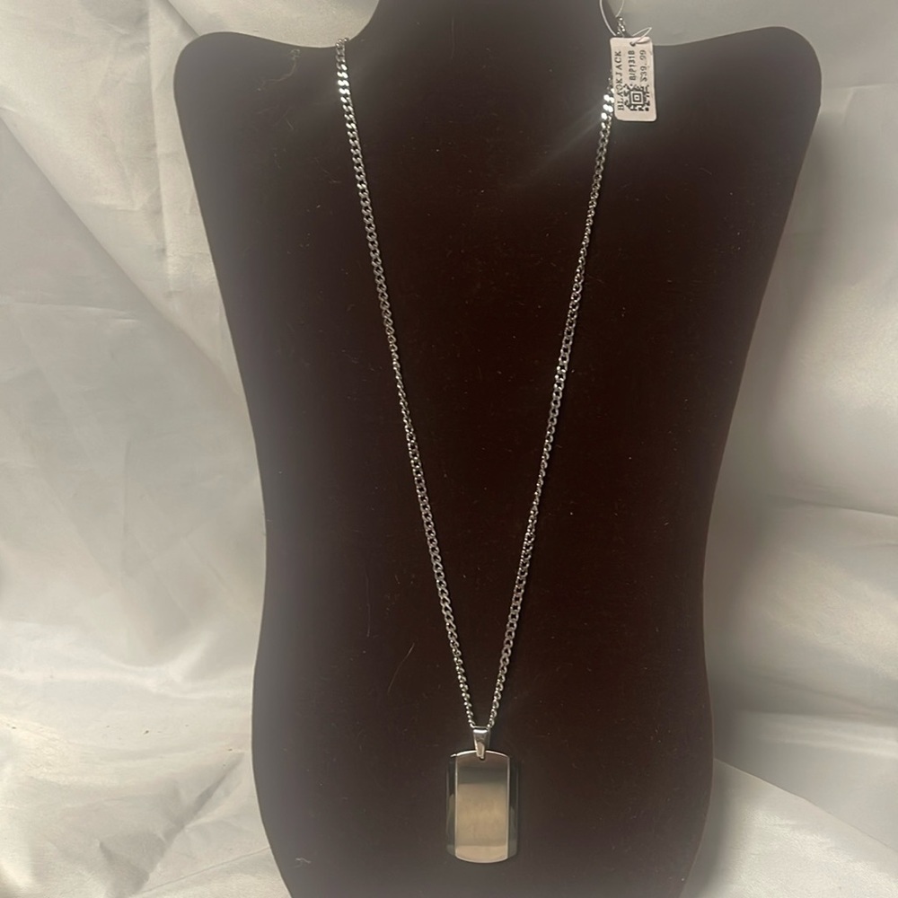 Mens Black Plated Stainless Steel Dog Tag Pendant necklace